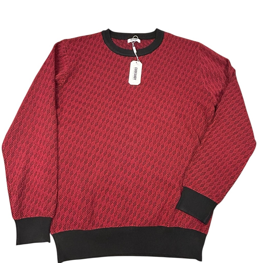 Coofandy Red and Black Men's Sweater‎ Large Micro Knit Acrylic Blend NWT